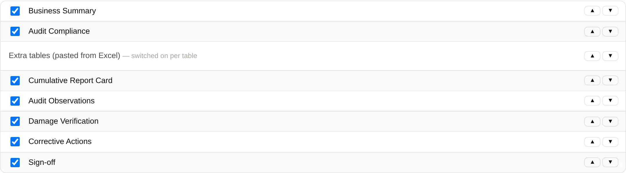 Settings ▸ General: which sections appear, and in what order.